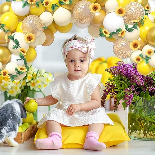 Ouddy Party 101Pcs Sunflower Baby Shower Decorations for Girls Boys Sunflower Balloons Garland Arch Kit Yellow Balloons with You Are My Sunshine Banner Sunflower Vine for Sunflower Party Decorations