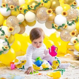 Ouddy Party 101Pcs Sunflower Baby Shower Decorations for Girls Boys Sunflower Balloons Garland Arch Kit Yellow Balloons with You Are My Sunshine Banner Sunflower Vine for Sunflower Party Decorations