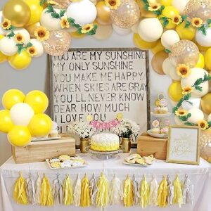 Ouddy Party 101Pcs Sunflower Baby Shower Decorations for Girls Boys Sunflower Balloons Garland Arch Kit Yellow Balloons with You Are My Sunshine Banner Sunflower Vine for Sunflower Party Decorations