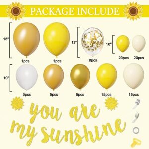 Ouddy Party 101Pcs Sunflower Baby Shower Decorations for Girls Boys Sunflower Balloons Garland Arch Kit Yellow Balloons with You Are My Sunshine Banner Sunflower Vine for Sunflower Party Decorations