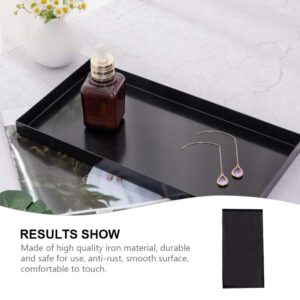 Cabilock Metal Vanity Tray Rectangle Decorative Tray Jewelry Tray Trinket Ring Dish Black Food Serving Plate for Bathroom Kitchen Counter Dresser 22x9.5x2cm