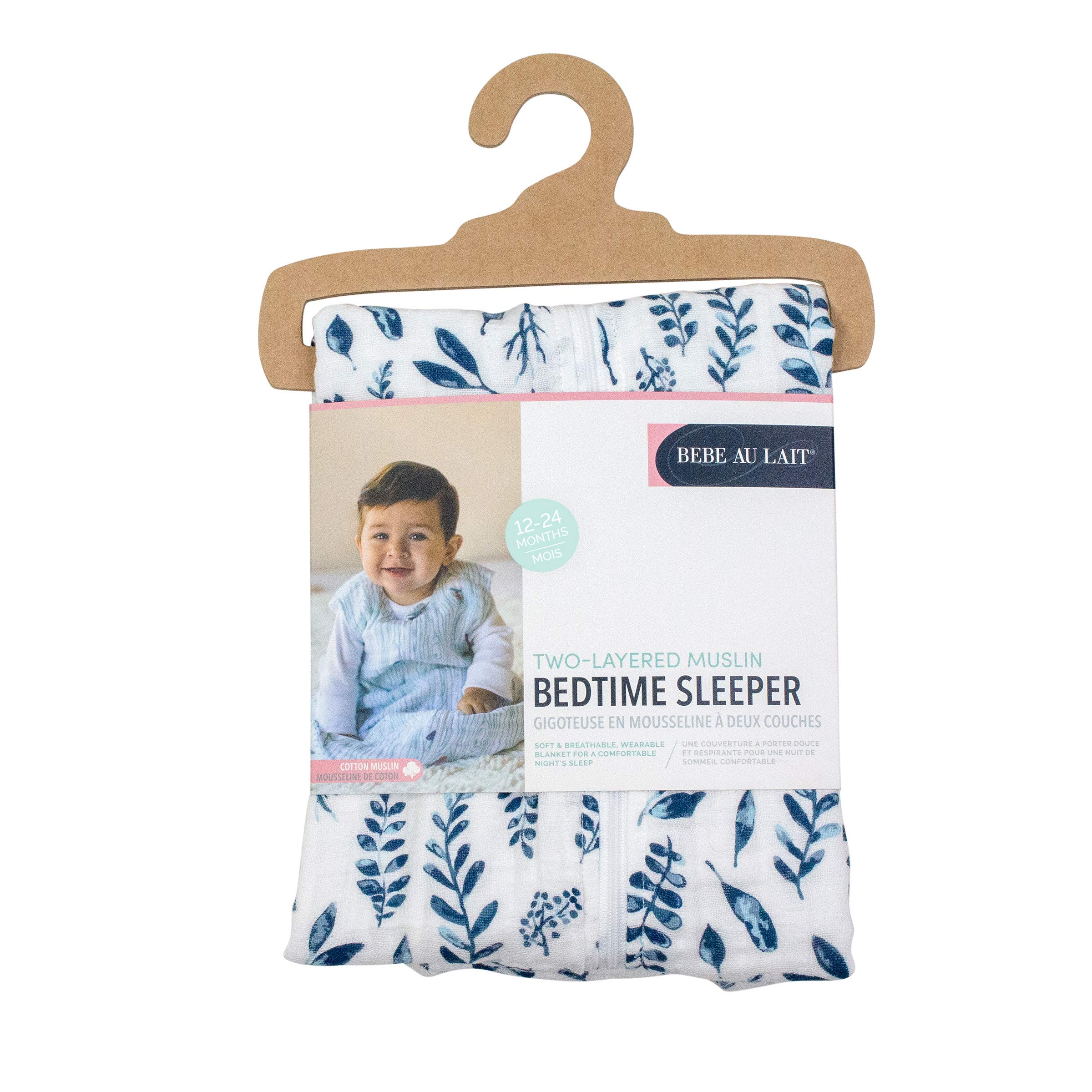 Bebe au Lait Premium Muslin Bedtime Sleeper, 12 - 24 Months - Blue Leaves