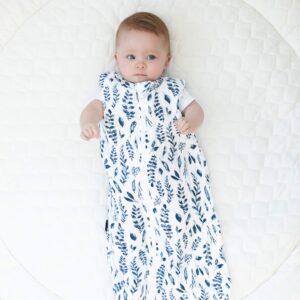 Bebe au Lait Premium Muslin Bedtime Sleeper, 12 - 24 Months - Blue Leaves