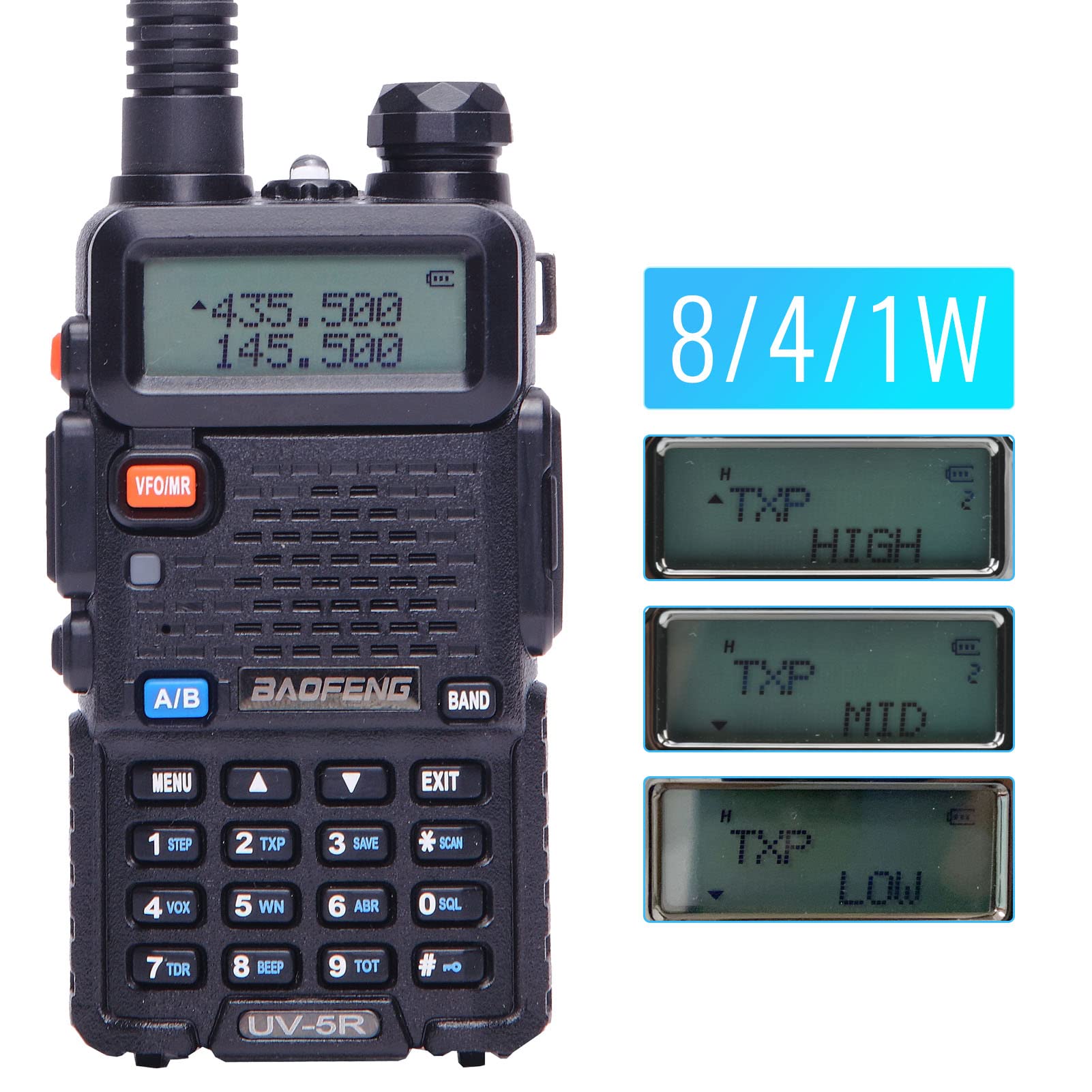 BaoFeng UV-5R 8 Watt High Power VHF UHF Dual Band Two Way Radio Tri-Power 8/4/1W Portable Radio with one More 3800mAh Battery,Speaker, Antenna, USB Program Cable and Earpiece