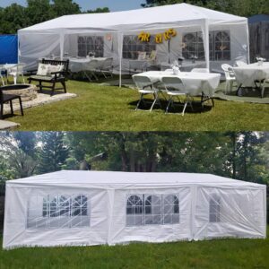 10'x30' heavy duty canopy tent outdoor party wedding tent w/8 removable sidewalls & 2 zipped doors, waterproof camping gazebo storage shelter pavilion cater picnic bbq events tents for parties, white