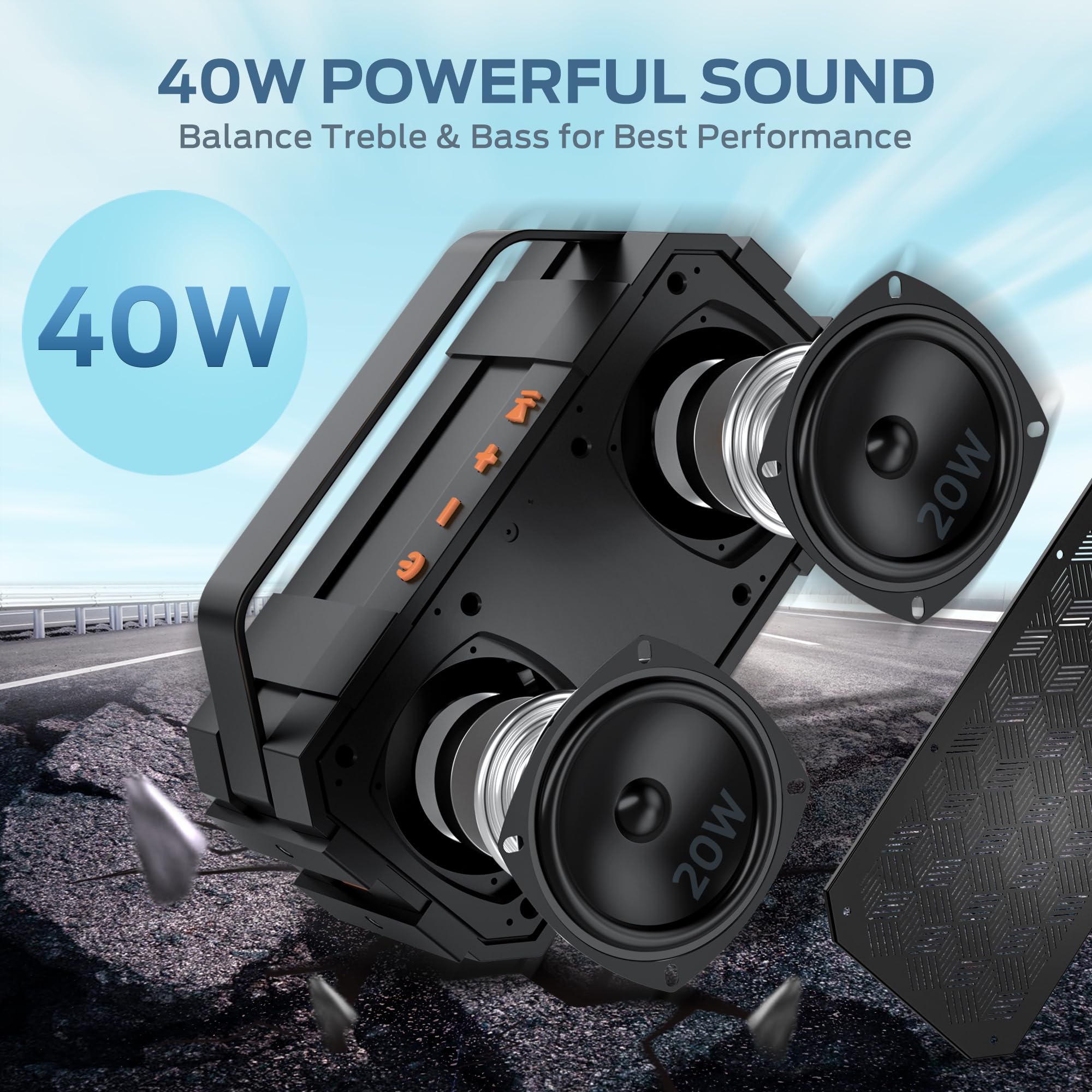 BUGANI Bluetooth Speakers, 40W Deep Bass Portable Loud Bluetooth Speaker, 24H Playtime, IPX6 Waterproof Outdoor Speaker with Handle, TWS Pairing Built-in Mic Supports TF Card, AUX for Home, Outdoor