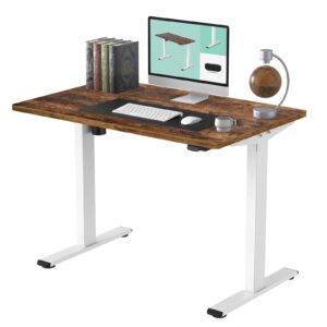 flexispot electric standing desk height adjustable desk, 48 x 30 inches sit stand desk home office workstation stand up desk (white frame + 48 in rustic brown top, 2 packages)