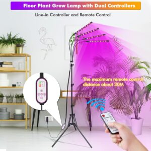 Felibeaco Plant Grow Light with Adjustable Tripod Stand (14"-63"), 4 Head Floor LED Grow Lamp for Indoor Plants with Dual Controllers,100W Full Spectrum Plant Lights with Timer, 10 Brightness