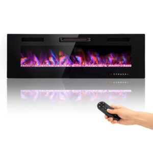 mfstudio electric fireplace, 40 inch fireplace heater recessed and wall mounted low noise with touch screen remote control and timer, 1500w