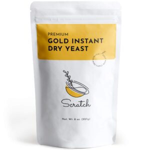 scratch gold yeast - instant dry yeast for a rapid rise - add straight to dry mix - perfect for making bread, bread machines, pizza dough, crusts & more - (gold 8oz) (1 packet)