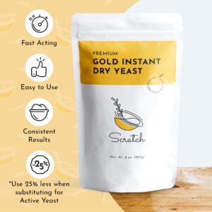 Scratch Gold Yeast - Instant Dry Yeast for a Rapid Rise - Add Straight to Dry Mix - Perfect for Making Bread, Bread Machines, Pizza Dough, Crusts & More - (Gold 8oz) (1 Packet)