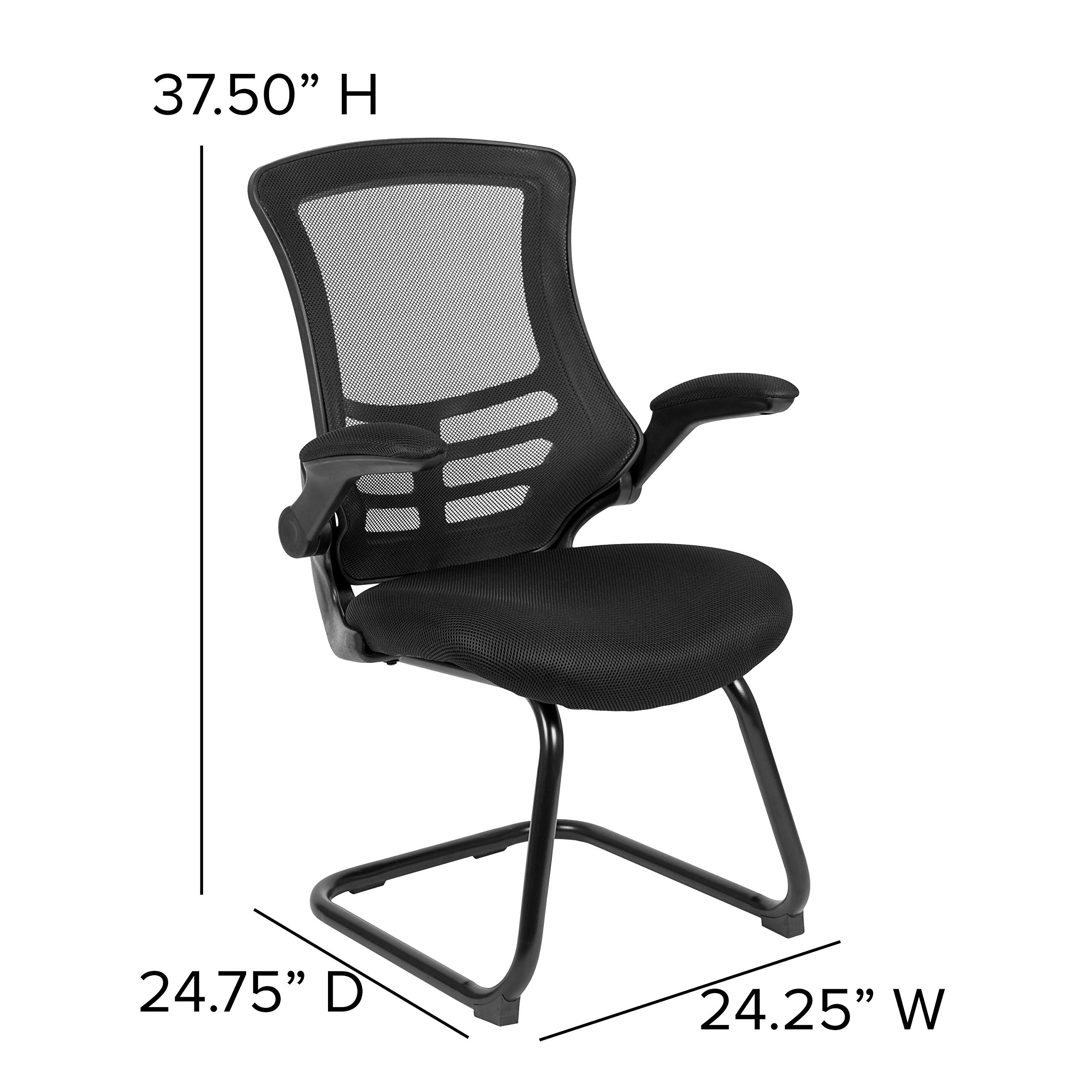 EMMA + OLIVER Black Mesh Sled Base Side Reception Chair with Flip-Up Arms-Office Waiting Room