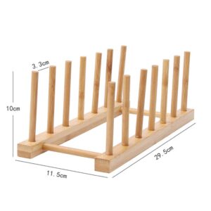 Teensery Bamboo Wood Dish Rack Detachable Plate Pot Cup Lid Drying Storage Holder Stand for Home Kitchen Cabinet (6 Slots)