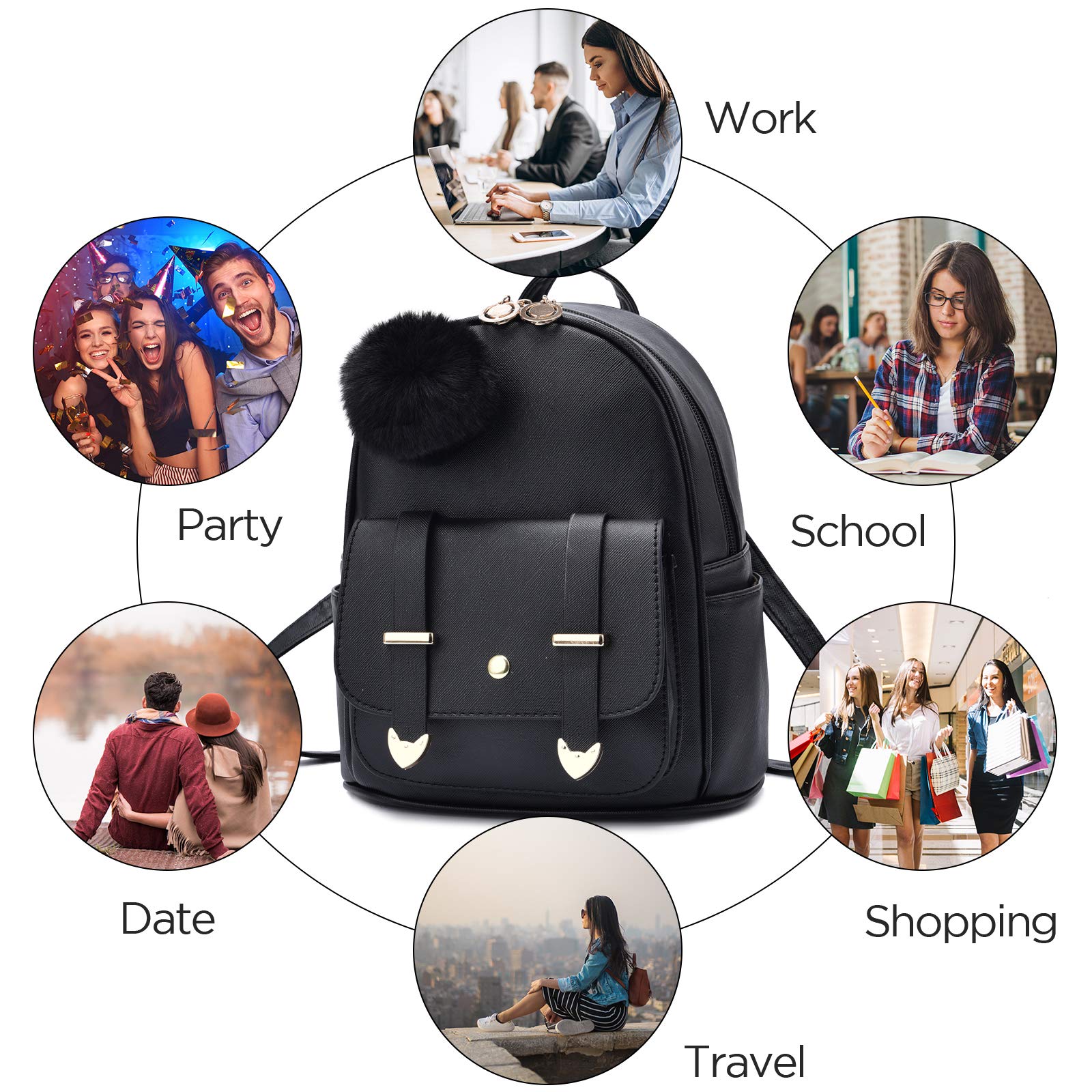 I IHAYNER Girls Fashion Backpack Mini Backpack Purse for Women Teenage Girls Purses PU Leather Pompom Backpack Shoulder Bag Light Blue