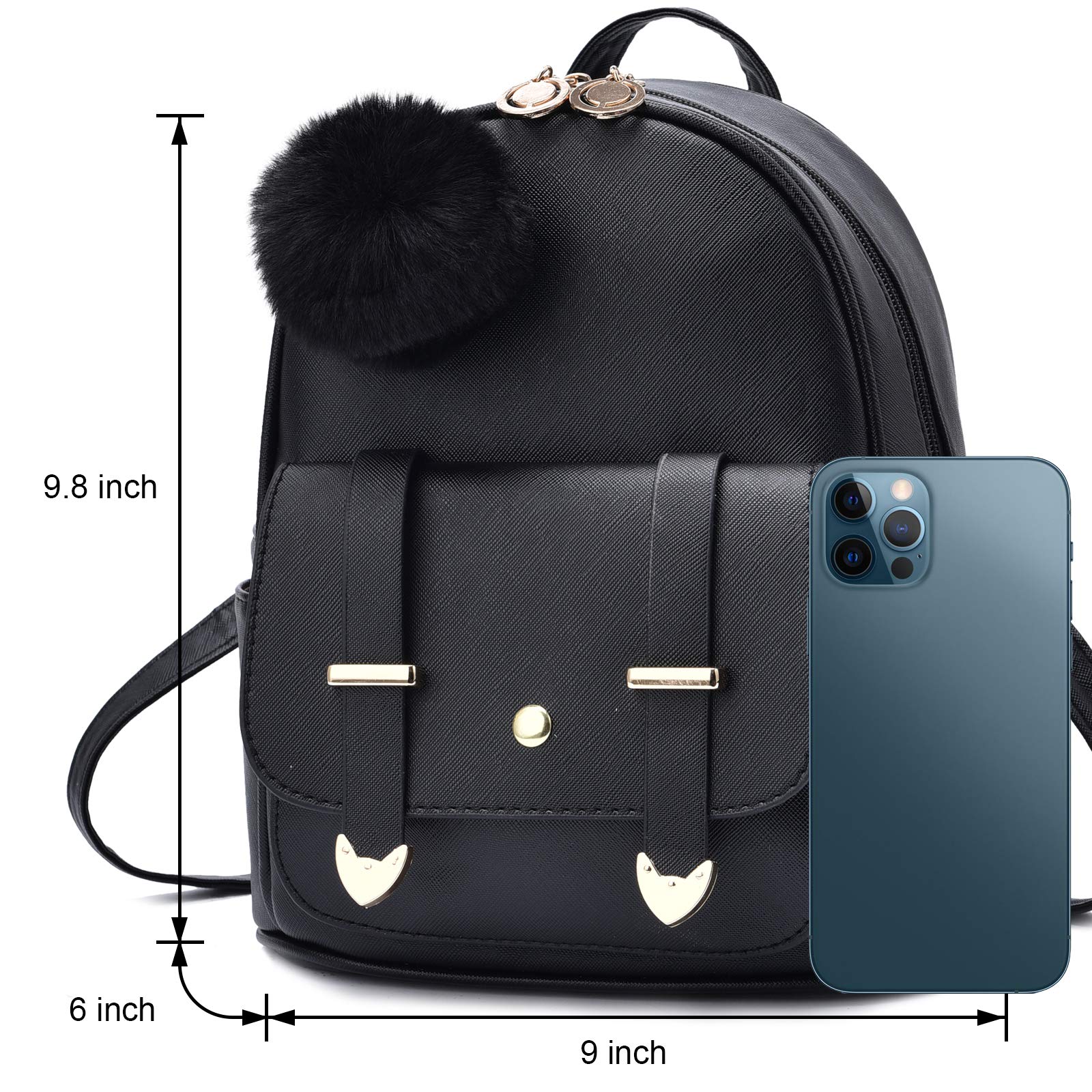 I IHAYNER Girls Fashion Backpack Mini Backpack Purse for Women Teenage Girls Purses PU Leather Pompom Backpack Shoulder Bag Light Blue