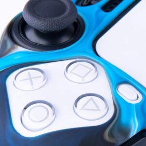 YoRHa Studded Silicone Cover Skin Case for PS5 Controller x 1(Camouflage Blue) with Pro Thumb Grips x 10