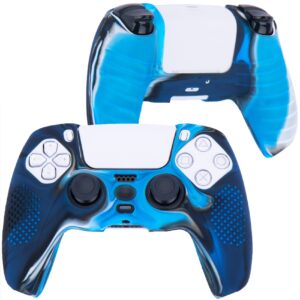 YoRHa Studded Silicone Cover Skin Case for PS5 Controller x 1(Camouflage Blue) with Pro Thumb Grips x 10