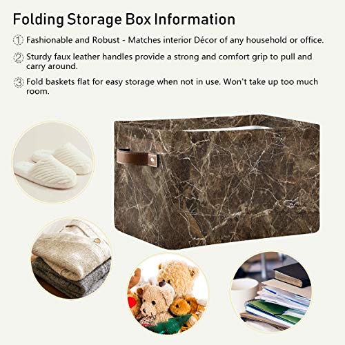 ODAWA Brown Marble Large Collapsible Cube Storage Bins - Folding Toy Canvas Storage Baskets for Stuffed Animal, Cubby Decorative Organizers Box Set of 2