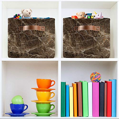 ODAWA Brown Marble Large Collapsible Cube Storage Bins - Folding Toy Canvas Storage Baskets for Stuffed Animal, Cubby Decorative Organizers Box Set of 2