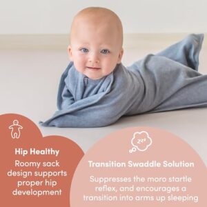 SleepingBaby Zipadee-Zip Transition Swaddle - Cozy Baby Swaddling Blanket with Zipper Convenience - Roomy Baby Wearable Blanket for Easy Diaper Changes - Heather Grey, Medium (6-12 Month)