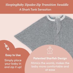 SleepingBaby Zipadee-Zip Transition Swaddle - Cozy Baby Swaddling Blanket with Zipper Convenience - Roomy Baby Wearable Blanket for Easy Diaper Changes - Heather Grey, Medium (6-12 Month)