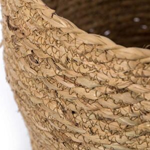 Vintiquewise Decorative Round Wicker Woven Rope Storage Blanket Basket with Braided Handles - Medium