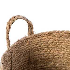 Vintiquewise Decorative Round Wicker Woven Rope Storage Blanket Basket with Braided Handles - Medium