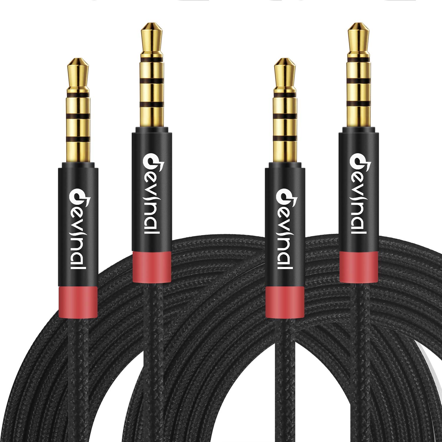 Devinal 3.5mm TRRS Cable, 1/8" inch 4 Pole Auxiliary Cord, Aux Mini-Jack Stereo Nylon Braided Male to Male Cable 3.3 FT/ 1M (2 Pack)