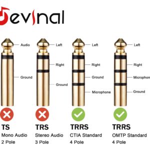 Devinal 3.5mm TRRS Cable, 1/8" inch 4 Pole Auxiliary Cord, Aux Mini-Jack Stereo Nylon Braided Male to Male Cable 3.3 FT/ 1M (2 Pack)