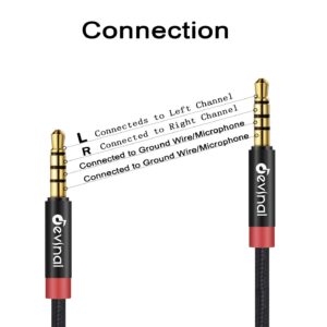 Devinal 3.5mm TRRS Cable, 1/8" inch 4 Pole Auxiliary Cord, Aux Mini-Jack Stereo Nylon Braided Male to Male Cable 3.3 FT/ 1M (2 Pack)