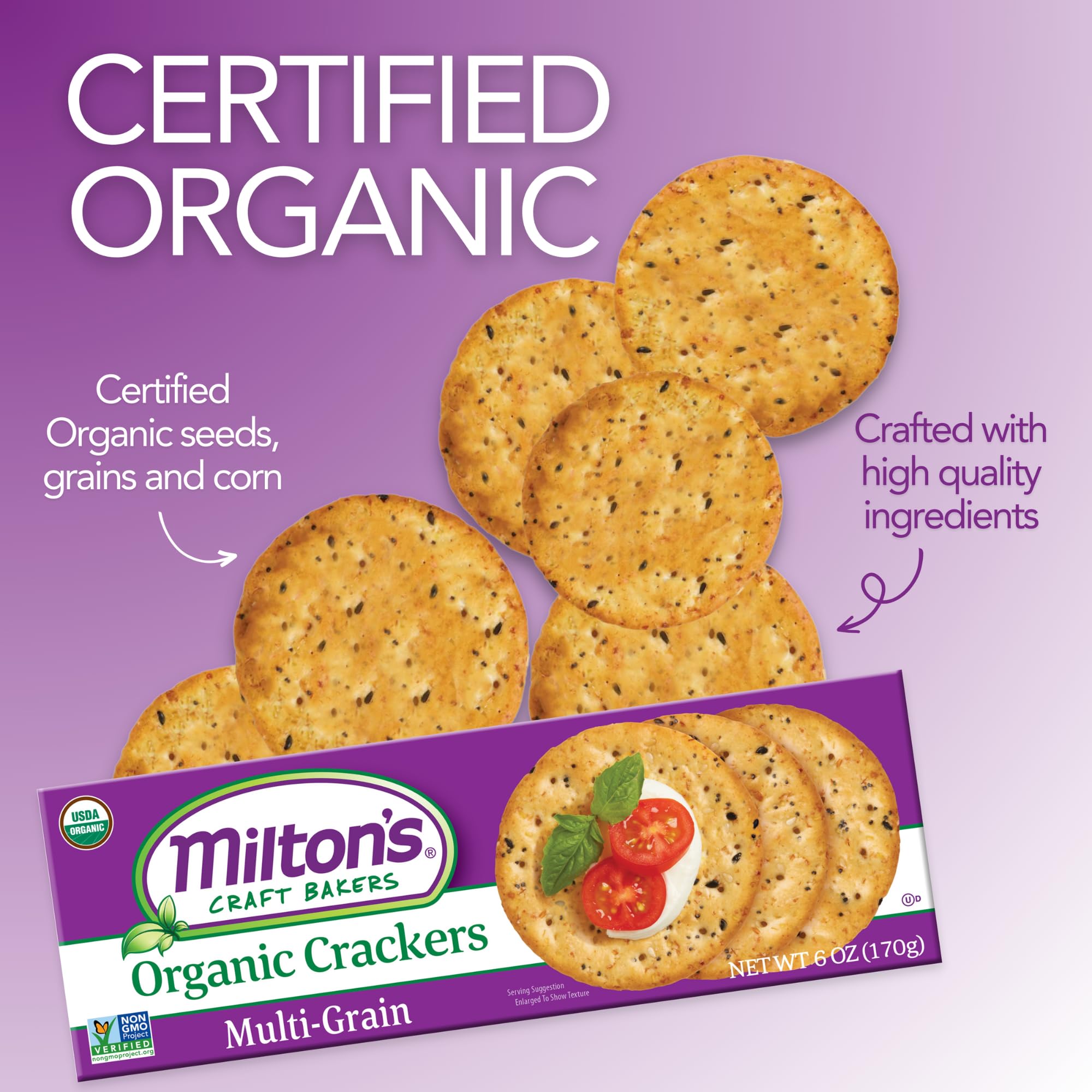 Milton's Craft Bakers Organic Multi-Grain Crackers - Multigrain Crackers, Certified Organic, Non-GMO Project Verified, Kosher, Savory & Sweet Taste, Great for Charcuterie Boards - 24 Oz