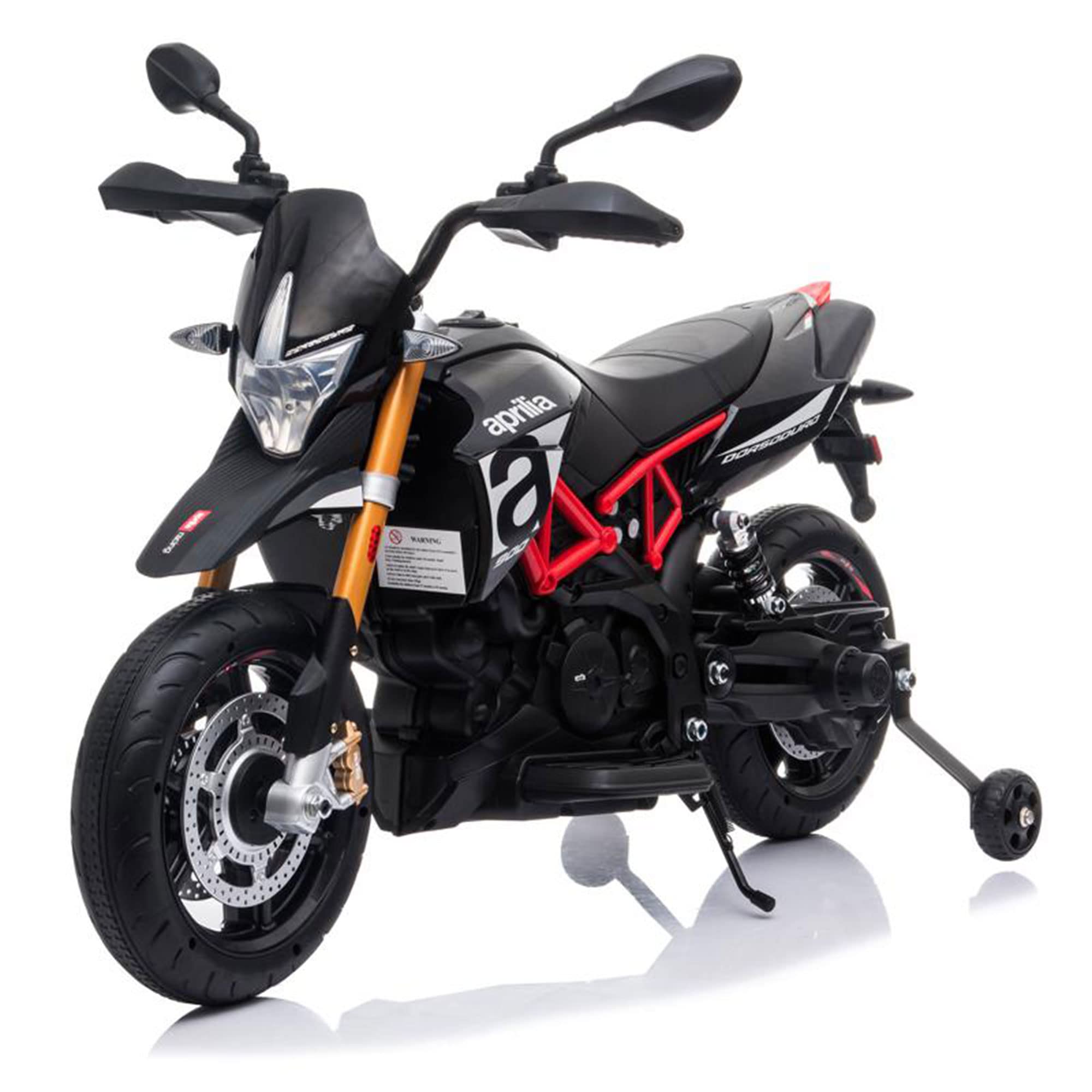 TOBBI 12V Kids Ride-On Motorcycle,Aprilia Licensed Battery Powered Dirt Bikes for Kids w/Training Wheels, Spring Suspension, Lights, Music Story USB MP3(Black)