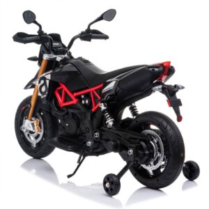 TOBBI 12V Kids Ride-On Motorcycle,Aprilia Licensed Battery Powered Dirt Bikes for Kids w/Training Wheels, Spring Suspension, Lights, Music Story USB MP3(Black)