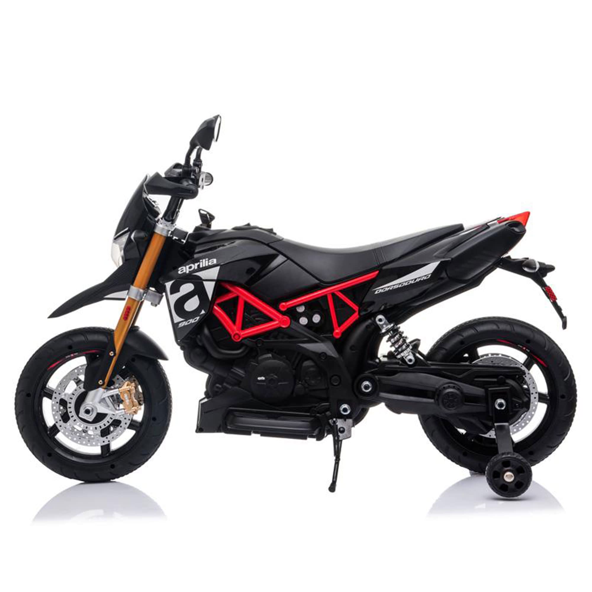 TOBBI 12V Kids Ride-On Motorcycle,Aprilia Licensed Battery Powered Dirt Bikes for Kids w/Training Wheels, Spring Suspension, Lights, Music Story USB MP3(Black)