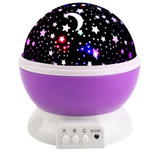 borelor star night light for kids, 12 color changing lights modes with usb cable, 360°rotating moon star projector desk lamp for bedroom party decor & girls birthday gift (purple)