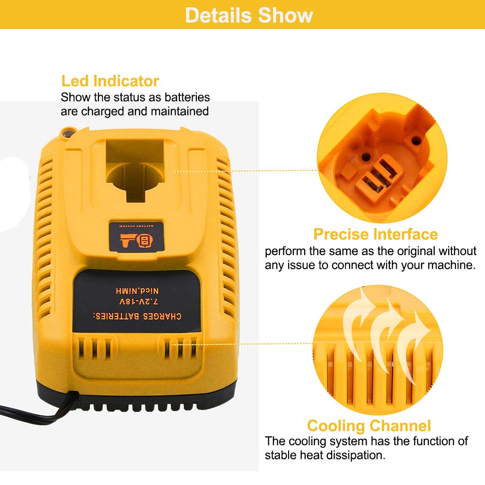 Topbatt 18V Fast Charger Compatible with Dewalt DC9310 Charger for 7.2V -18V XRP NiCad NiMh Battery DC9096 DC9098 DC9099 DC9091 DC9071 DE9057 DW9096 DW9095 DW9094 DW9072 DW9062