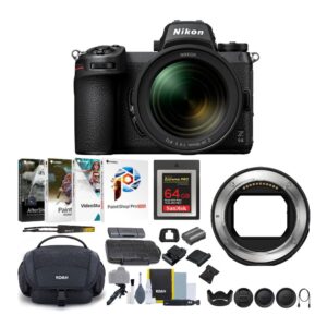nikon z 6ii fx-format mirrorless with 24-70 lens, ftz ii mount adapter, 64cfx, shoulder bag, software and accessory bundle (6 items)