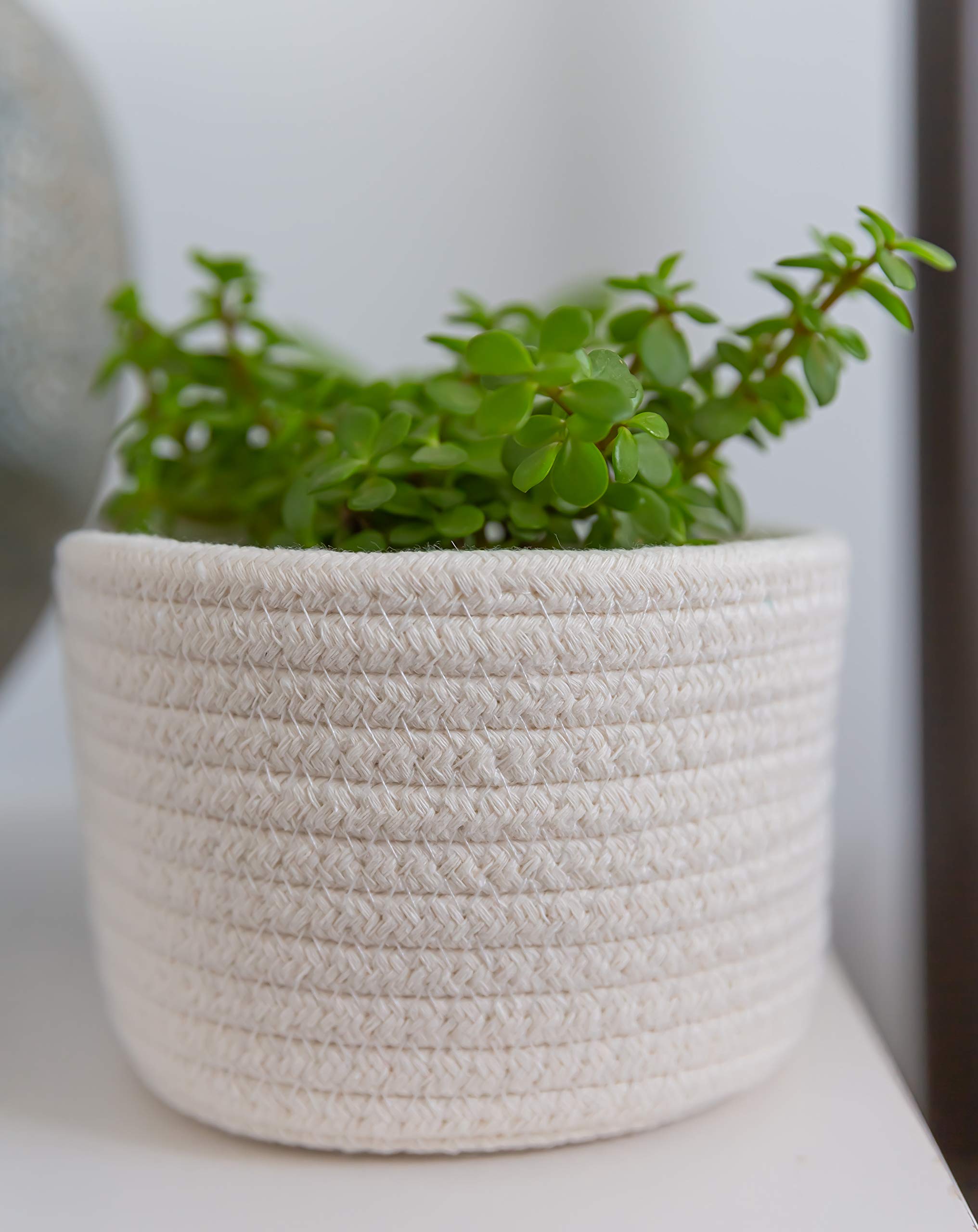 OrganiHaus 3-Pack White Cotton Rope Baskets for Storage | Diaper Bin | Bathroom Small Woven Baskets for Organizing | Storage Baskets for Closet | Decorative Cloth Baskets for Shelves | Toy Baskets