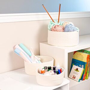 OrganiHaus 3-Pack White Cotton Rope Baskets for Storage | Diaper Bin | Bathroom Small Woven Baskets for Organizing | Storage Baskets for Closet | Decorative Cloth Baskets for Shelves | Toy Baskets