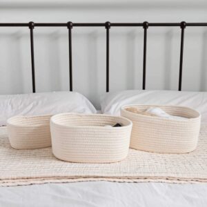 OrganiHaus 3-Pack White Cotton Rope Baskets for Storage | Diaper Bin | Bathroom Small Woven Baskets for Organizing | Storage Baskets for Closet | Decorative Cloth Baskets for Shelves | Toy Baskets