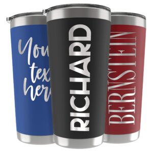 personalized gifts for men - 20 oz. custom tumblers w/lid, black - insulated travel coffee mugs - optional straw set, stainless steel double wall coffee tumbler, personalized cups