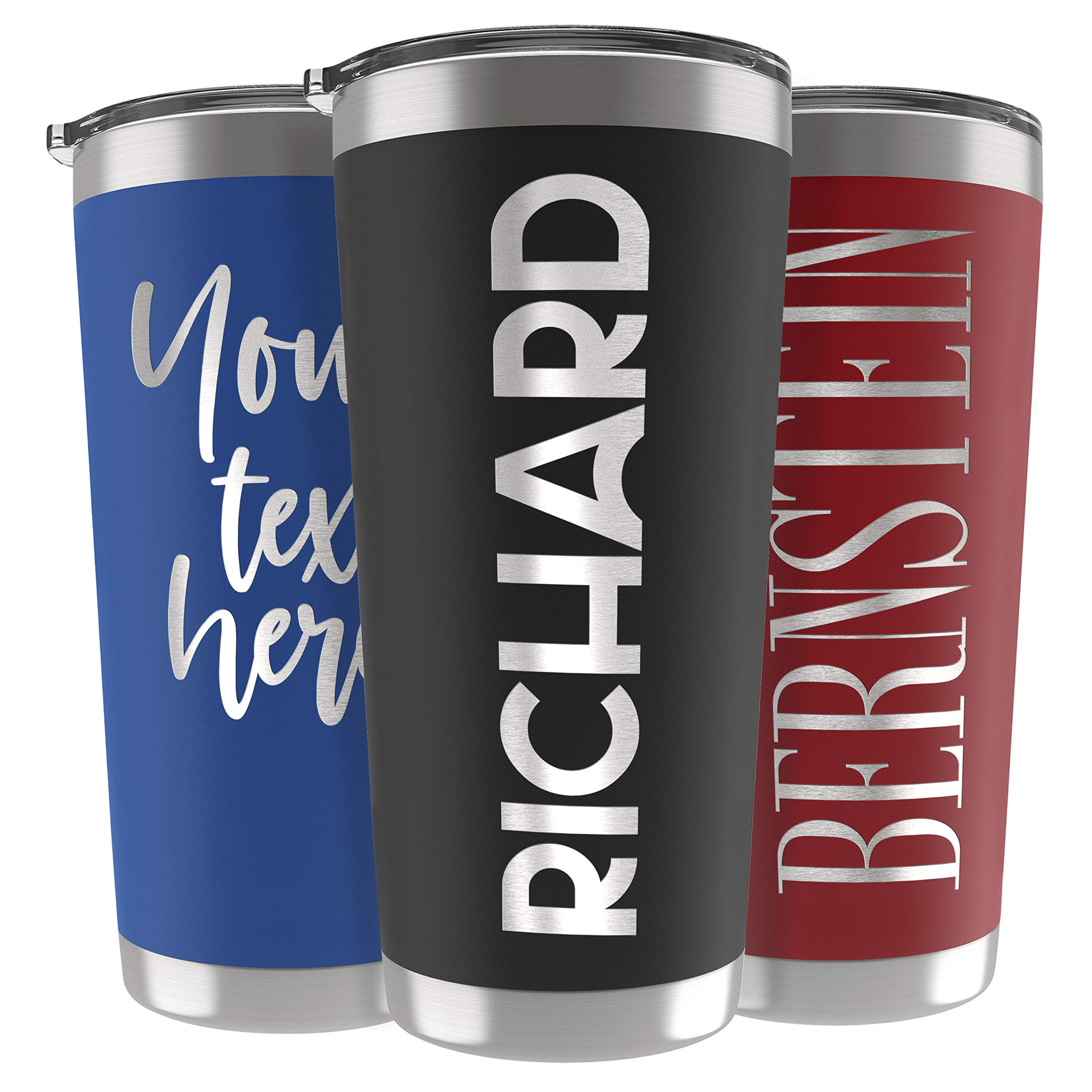 Personalized Gifts For Men - 20 Oz. Custom Tumblers w/Lid, Black - Insulated Travel Coffee Mugs - Optional Straw Set, Stainless Steel Double Wall Coffee Tumbler, Personalized Cups