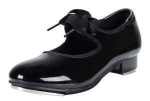 linodes unisex pu leather ribbon tie tap shoe dance shoes for women and men's dance shoes-601-black patent-8m