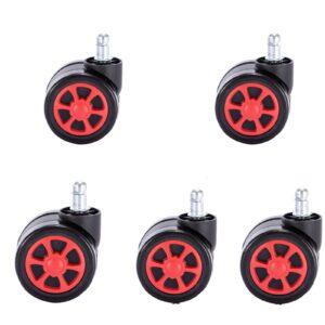 TEKEFT Gaming Office Chair Casters Floor Protection Rubber (5 Sets) 60mm Casters with Standard Stem Size (Red)