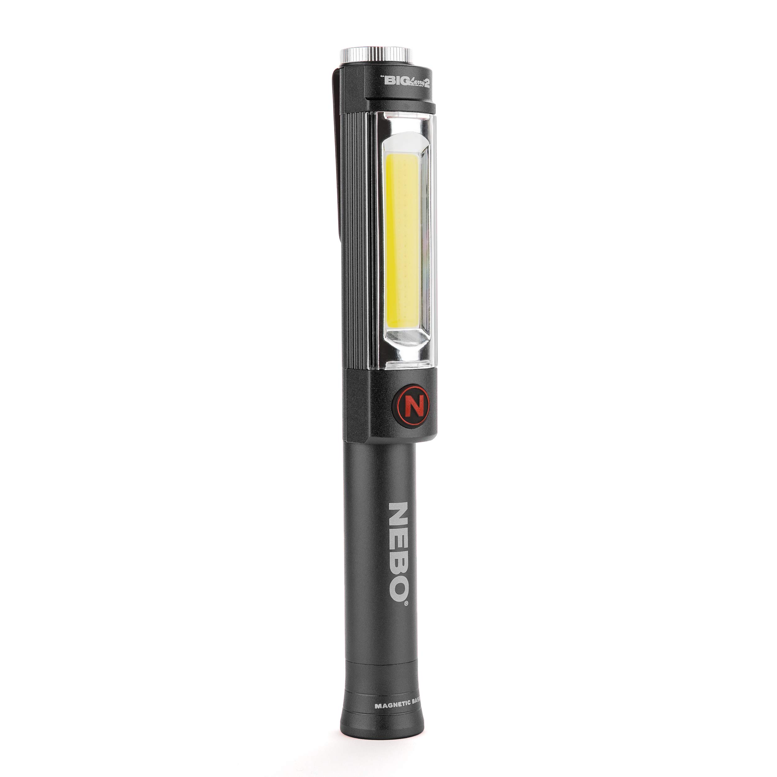 NEBO BIG LARRY 2 Power Work Light | Bright Flashlight and Work Light with Clip and Magnetic Base | Storm Gray