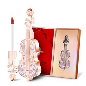gireatick long lasting matte lipstick in velvety red, unique violin appearance design, waterproof durable mist liquid lipstick with gift box
