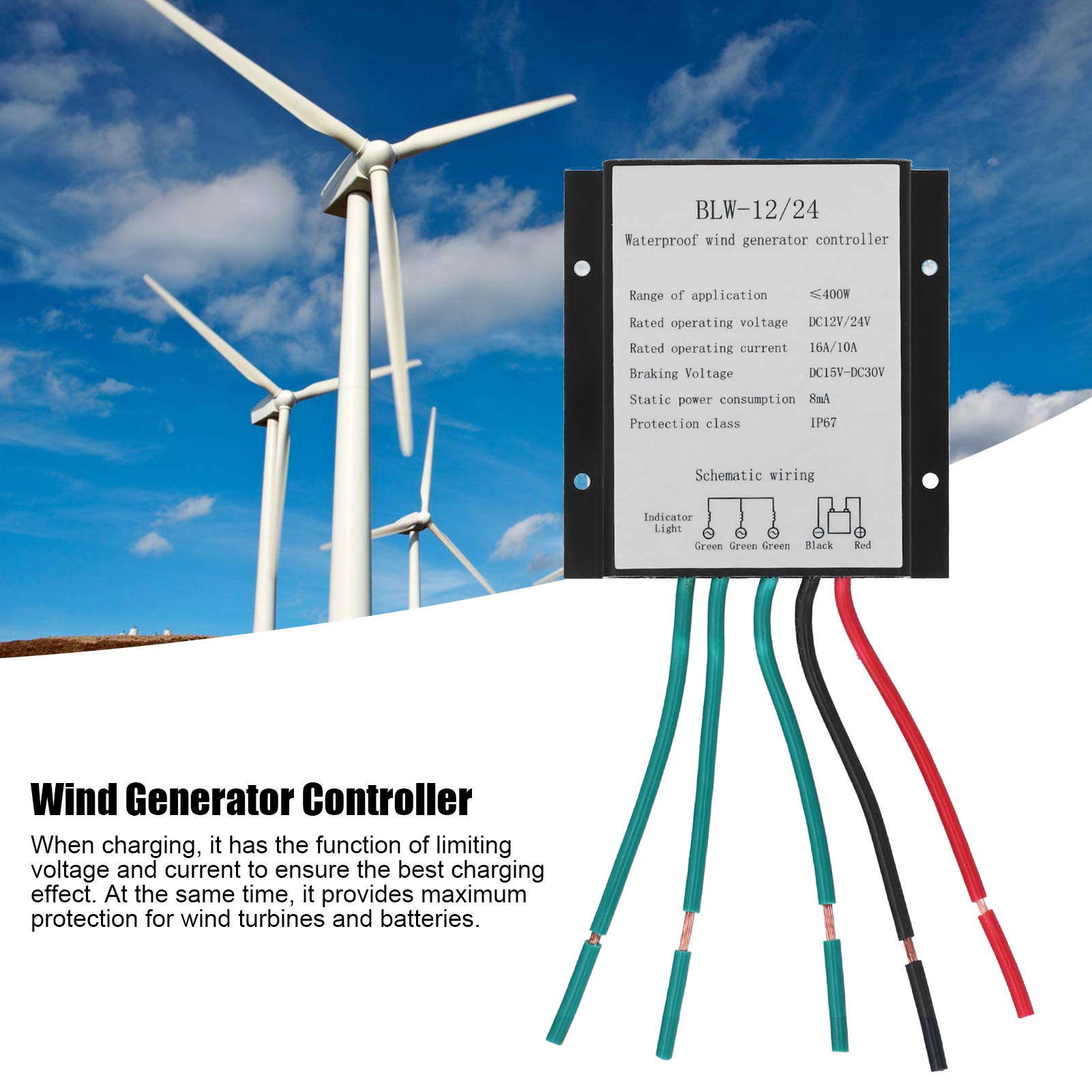 Wind Turbine Charge Controller DC12-24V 400W IP67 Waterproof Wind Turbine Generator Charging Regulator