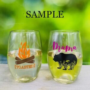 Set of 4 Shatterproof Designer 16 oz Plastic Wine Glasses MADE in the USA (CAMPING)