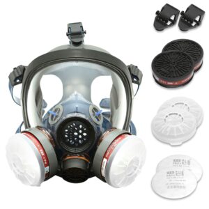 full face organic vapor respirator - protective eye & nose shield with anti-fog heavy duty lens & adjustable - chemical, & particulate respirator. includes 2 filter cartridges - industrial grade