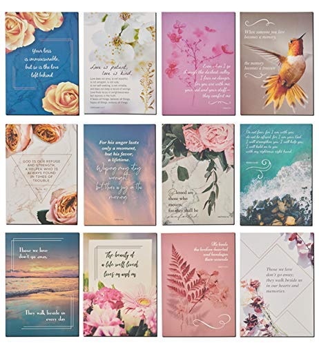 Sympathy Cards Religious with Envelopes - Bulk Set of 30 Blank Cards with Box - Scripture on front - Unique Designs - Heartfelt Spiritual Messages